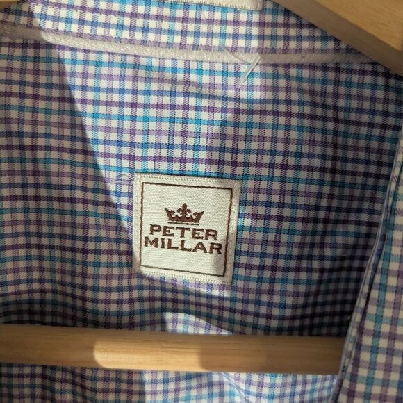 Peter Millar Blue Checkered Casual Button Down Shirt Men's Size XL - Picture 4 of 5